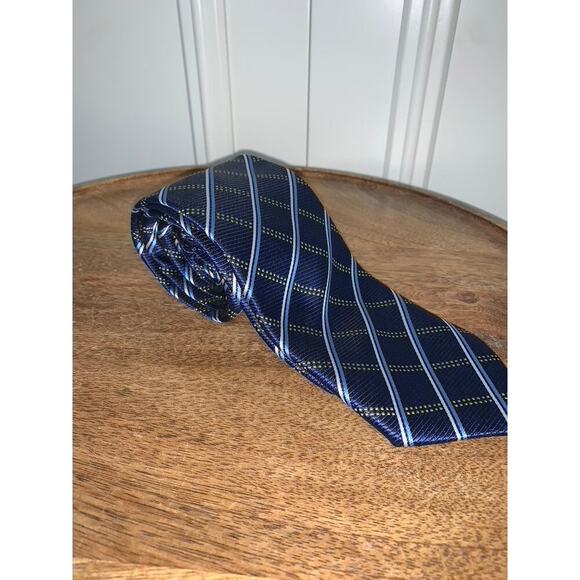 Twenty Dollar Tie Men's‎ Designer Navy Blue Plaid Necktie - Picture 1 of 4